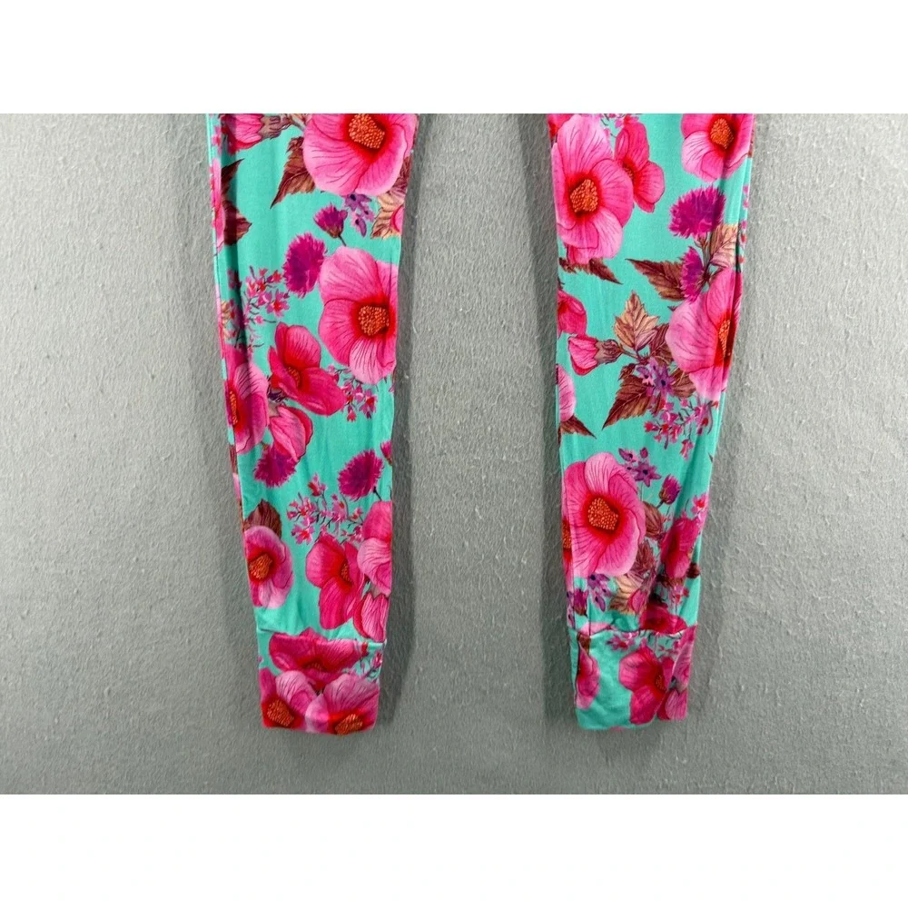 Posh Peanut Girls Pajama Leggings 10Y-12Y Turquoise Pink Hibiscus Pj Bottoms